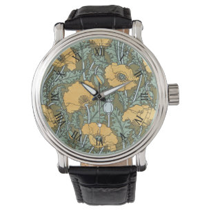 Vintages Jugendstil, Mohn-Blume im Garten Armbanduhr
