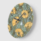 Vintages Jugendstil, Mohn-Blume im Garten Große Wanduhr (Winkel)