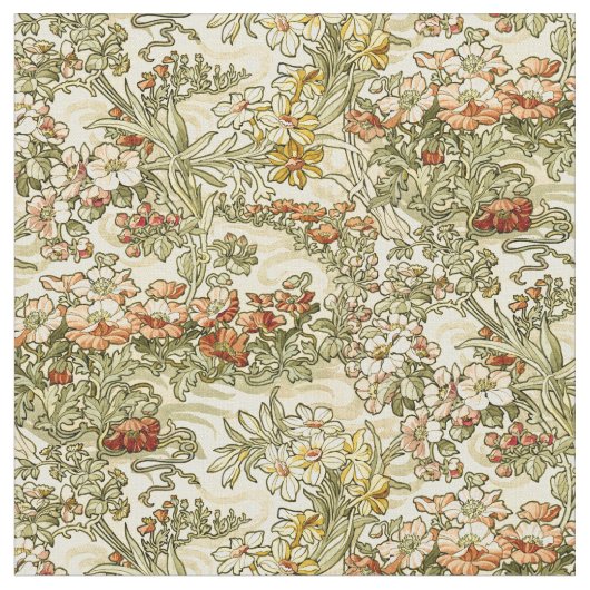 Vintages Jugendstil Mucha Blumenmuster Stoff (Nahaufnahme)