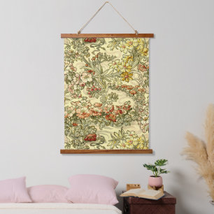 Vintages Jugendstil Mucha Blumenmuster Wandteppich Mit Holzrahmen
