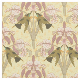 Vintages Jugendstil-Muster für Vögel und Orchideen Stoff