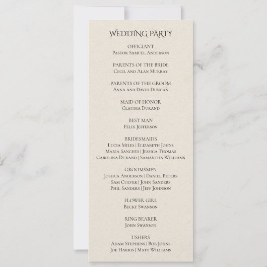 Vintages Jugendstil-Orange-Hochzeitsprogramm (Rückseite)