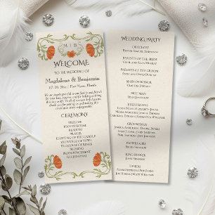 Vintages Jugendstil-Orange-Hochzeitsprogramm