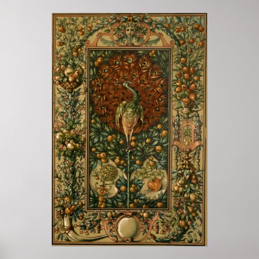 Vintages Jugendstil-Pfau & Frucht von Anton Seder Poster (Vorne)