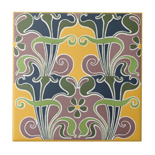 Vintages Jugendstil-Psychedelic-Muster Fliese (Vorderseite)