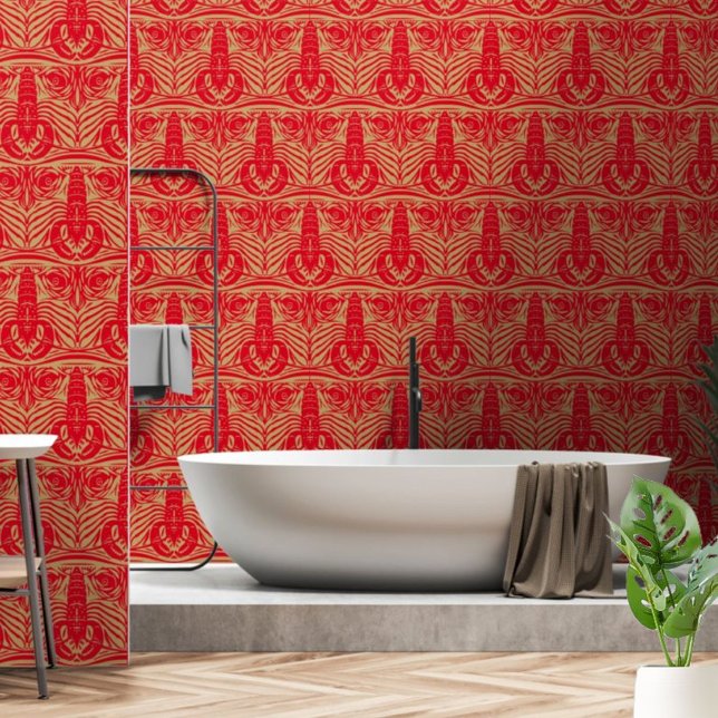 Vintages Jugendstil-Rote Lobster-Löwengeflecht Tapete (Von Creator hochgeladen)
