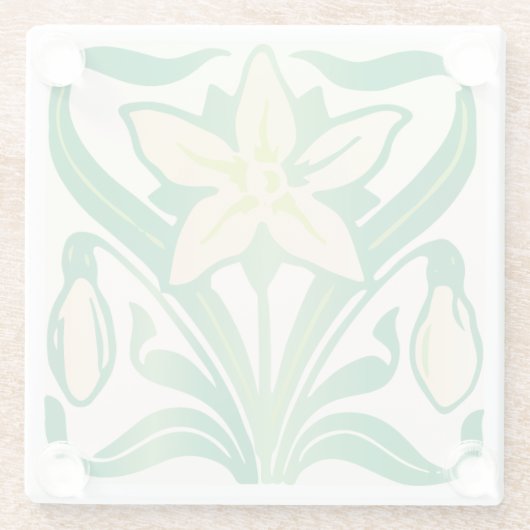 Vintages Jugendstil-Schneeschuhwandermuster Glasuntersetzer (Rückseite)