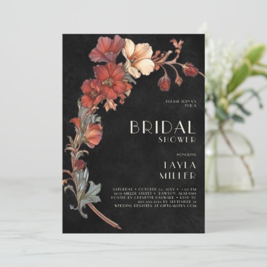 Vintages Jugendstil Schwarzes Brautparty Einladung (Stehend Vorderseite)