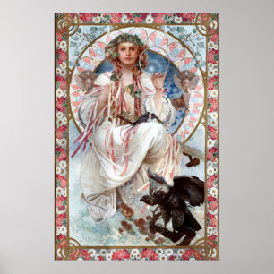 Vintages Jugendstil "Slávie" von Alphonse Mucha Poster