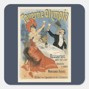 Vintages Jugendstil, Taverne Olympia Restaurant Quadratischer Aufkleber