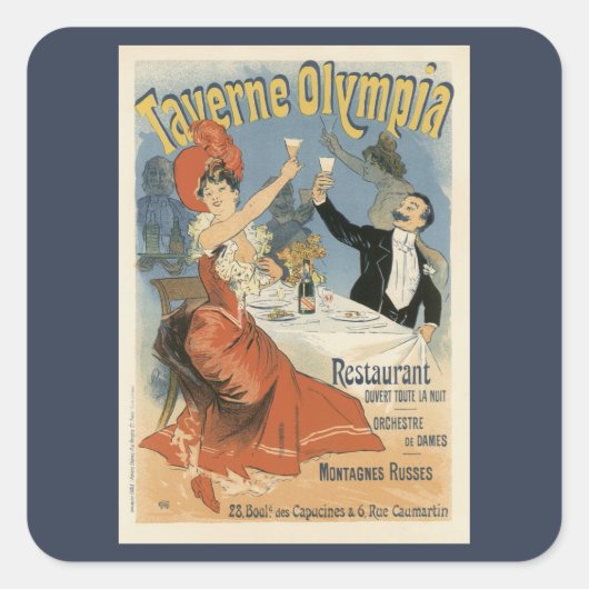 Vintages Jugendstil, Taverne Olympia Restaurant Quadratischer Aufkleber (Vorderseite)