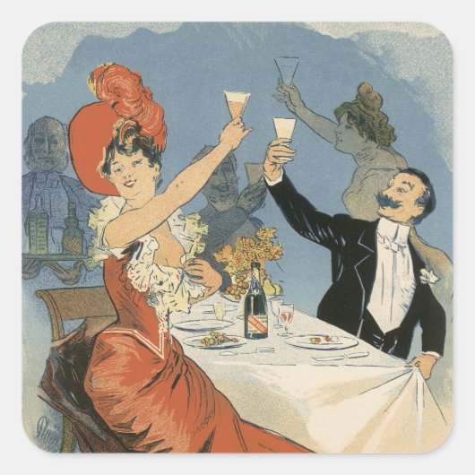 Vintages Jugendstil, Taverne Olympia Restaurant Quadratischer Aufkleber (Vorderseite)