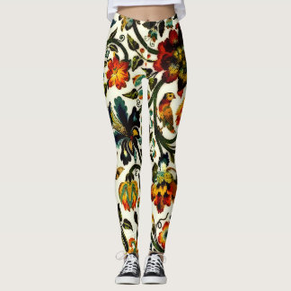 Vintages Jugendstil-Thistles Cicadas Muster Leggings