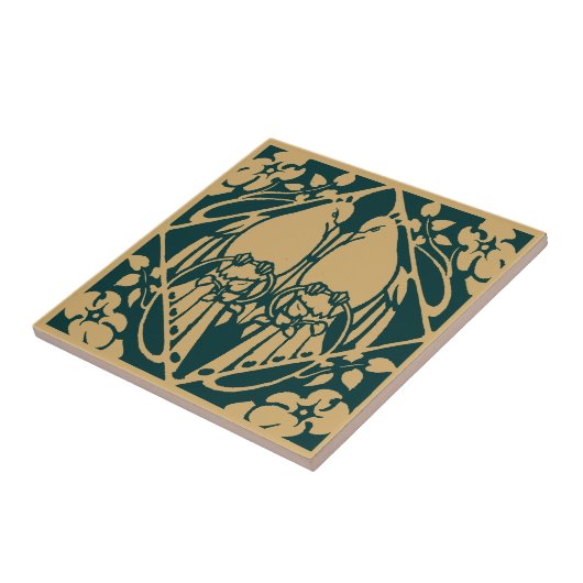 Vintages Jugendstil-Vogelpaarmuster Fliese (Seite)