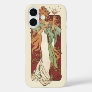 Vintages Jugendstil von Mucha, Champagner-Party iPhone 16 Hülle