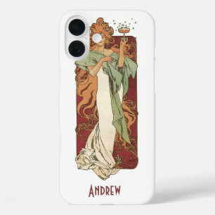 Vintages Jugendstil von Mucha, Champagner-Party iPhone 16 Plus Hülle