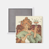 Vintages Jugendstil von Mucha, Champagner-Party Magnet (Vorderseite/Rückseite)