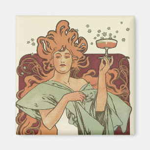 Vintages Jugendstil von Mucha, Champagner-Party Magnet