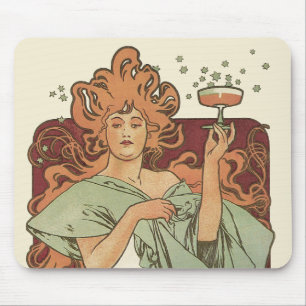 Vintages Jugendstil von Mucha, Champagner-Party Mousepad