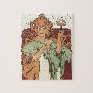Vintages Jugendstil von Mucha, Champagner-Party Puzzle