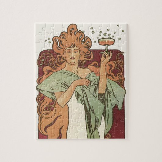 Vintages Jugendstil von Mucha, Champagner-Party Puzzle (Vertikal)