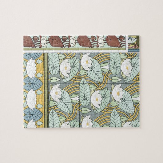 Vintages Jugendstil, Wasserlilie Garten Blume Puzzle (Horizontal)
