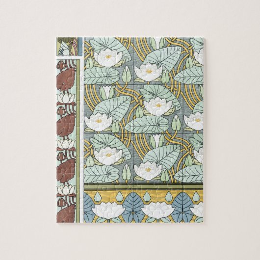 Vintages Jugendstil, Wasserlilie Garten Blume Puzzle (Vertikal)