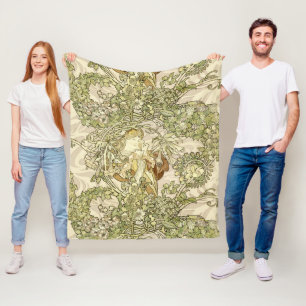 Vintages Jugendstil-Woman Blumenmuster von Mucha Fleecedecke