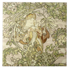 Vintages Jugendstil-Woman Blumenmuster von Mucha Fliese