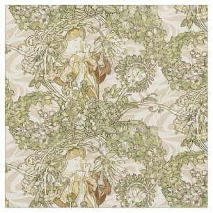Vintages Jugendstil-Woman Blumenmuster von Mucha Stoff