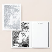 Vintages Jugendstilmädchen im Wald Fütternd Vögel Folienkarte (Anzeige)