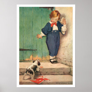 Vintages Jungen-und Welpen-Plakat Poster