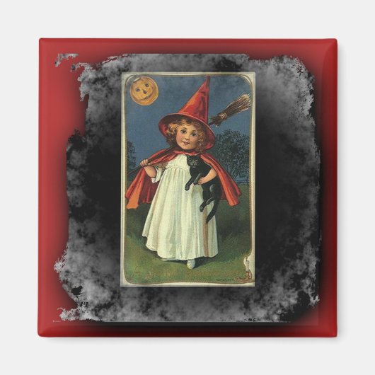 Vintages junges Halloween Hexenschauspiel Magnet (Vorne)