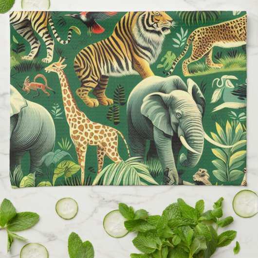 Vintages Jungtiermuster Geschirrtuch (Gefaltet)