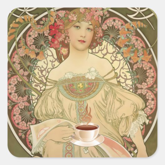 Vintages Kaffeeposter Quadratischer Aufkleber (Vorderseite)