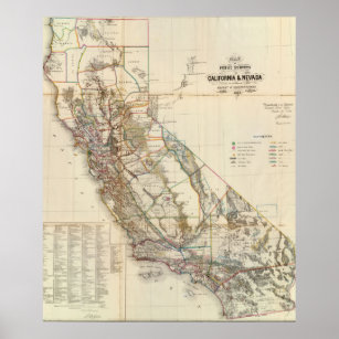 Vintages Kalifornien & Nevada Historic Map USA Poster
