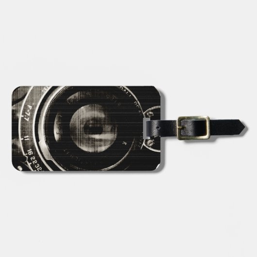 Vintages Kameraobjektiv Gepäckanhänger (Vorderseite horizontal)