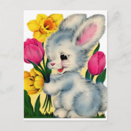 Vintages Kaninchen aus den 40er Jahren mit Blume Postkarte