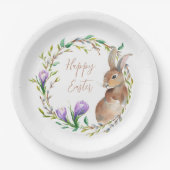 Vintages Kaninchen Blumenkranz Blume Osterfest Pappteller (Vorderseite)