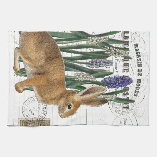 Vintages Kaninchen Französisches Script Handtuch (Horizontal)