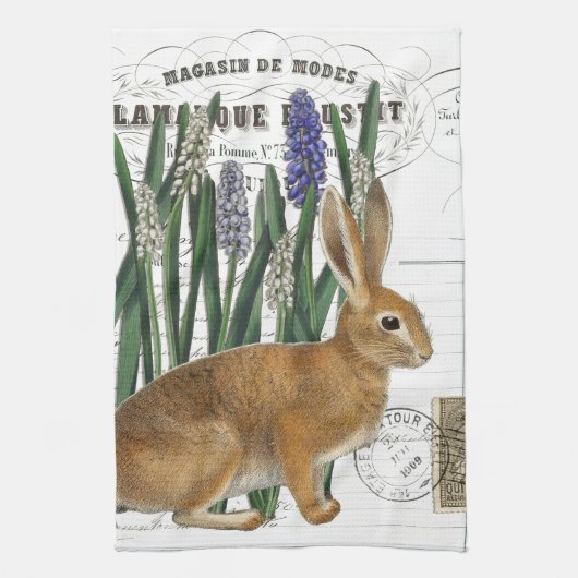 Vintages Kaninchen Französisches Script Handtuch (Vertikal)