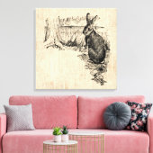 Vintages Kaninchen Illustriert Bunny Art Leinwanddruck (Insitu (Wohnzimmer))