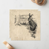 Vintages Kaninchen Illustriert Bunny Art Mitteilungskarte (Vorderseite/Rückseite Beispiel)