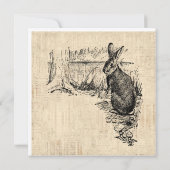 Vintages Kaninchen Illustriert Bunny Art Mitteilungskarte (Rückseite)