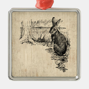 Vintages Kaninchen Illustriert Bunny Art Ornament Aus Metall