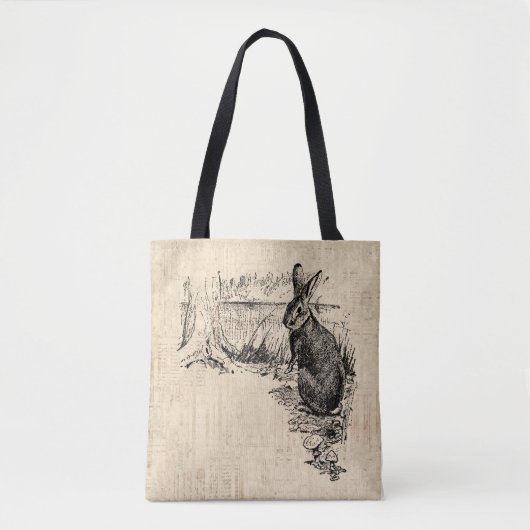Vintages Kaninchen Illustriert Bunny Art Tasche (Vorderseite)