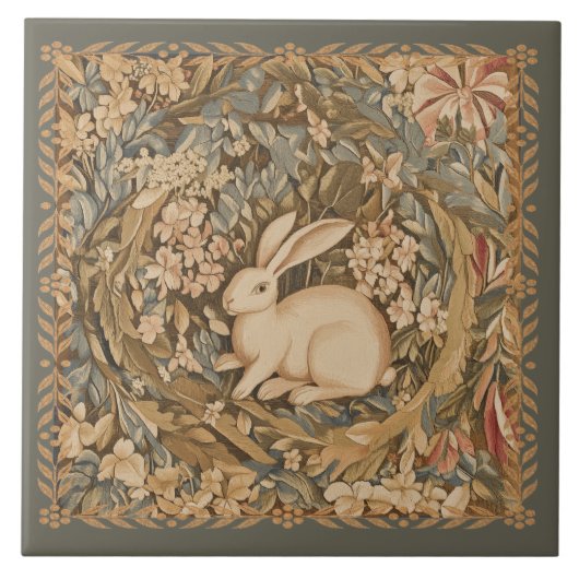 Vintages Kaninchen im mittelalterlichen Stil Fliese (Vorderseite)