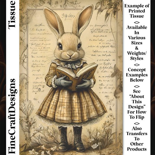 Vintages Kaninchen & Offenes Buch CT7 Entschlüssel Seidenpapier