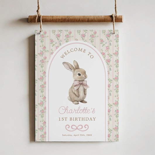 Vintages Kaninchen Pink Bow Bunny Geburtstag Willk Poster