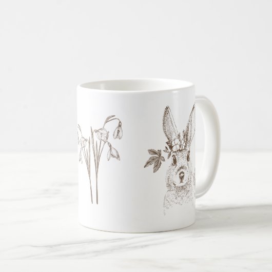 Vintages Kaninchen und Blume Kaffeetasse (VorderseiteRechts)